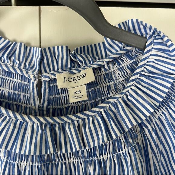 J. Crew Smocked Neck Striped Long Sleeve Blouse Top in Blue Stripe - Picture 4 of 5